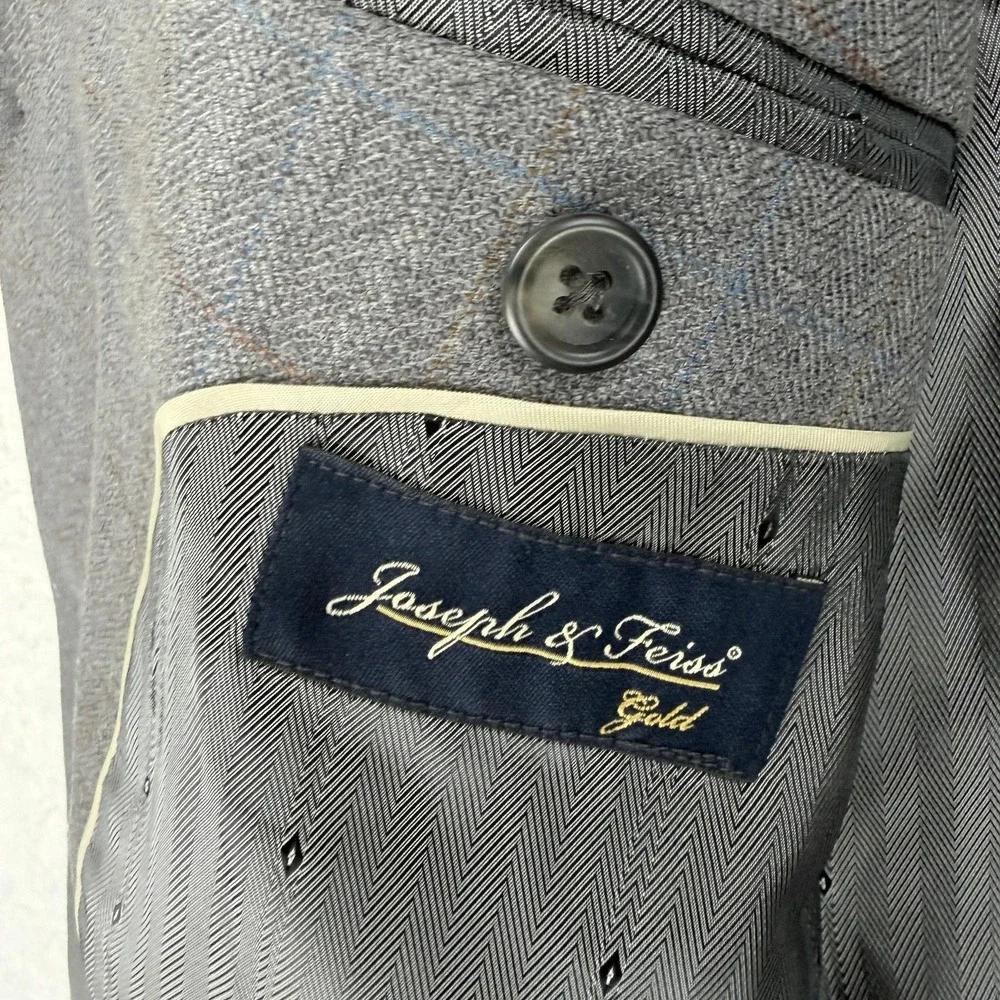 Joseph & Feiss Sport Coat Mens 42 Short Gray‎ Plaid Wool Two Button Notch Lapel